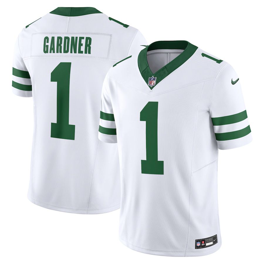 Men New York Jets #1 Ahmad Sauce Gardner Nike Legacy White Vapor F.U.S.E. Limited NFL Jersey->->NFL Jersey